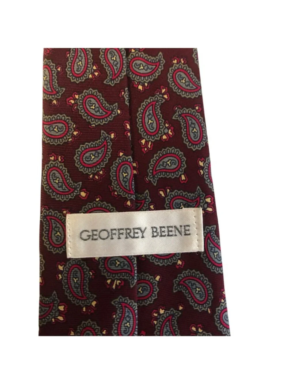 Geoffrey Beene Silk Tie Paisley Burgundy Blue Mens Necktie Office Formal Gift